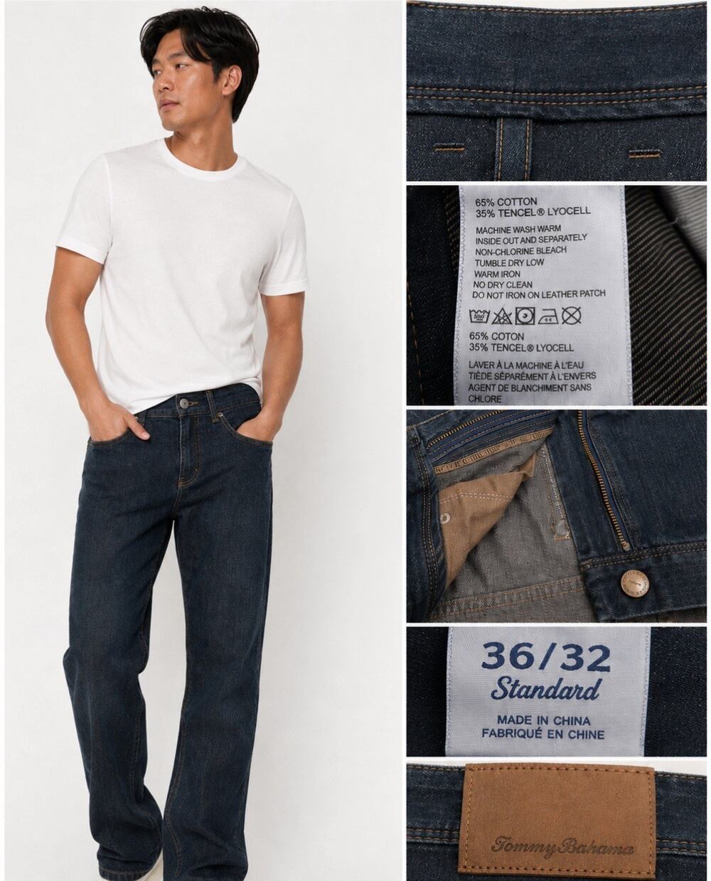 Tommy Bahama Men's Straight Leg Jeans Size 36x33 Dark Wash Indigo Tencel Blend